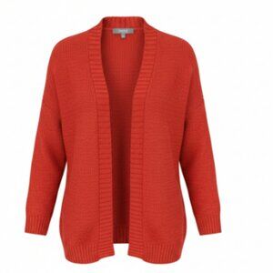 Women’s Crop Open Cardigan Sweater 3/4 Sleeve Cotton Small Orange Textured Knit